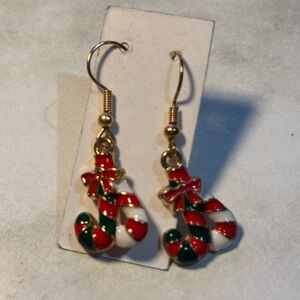 Source Unknown Holiday Candy Cane Earrings - Red, Green, Gold